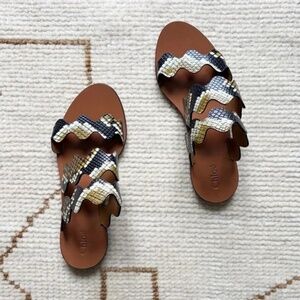 Chloe Lauren Python Snake Embossed Leather Flat Sandal 37 7